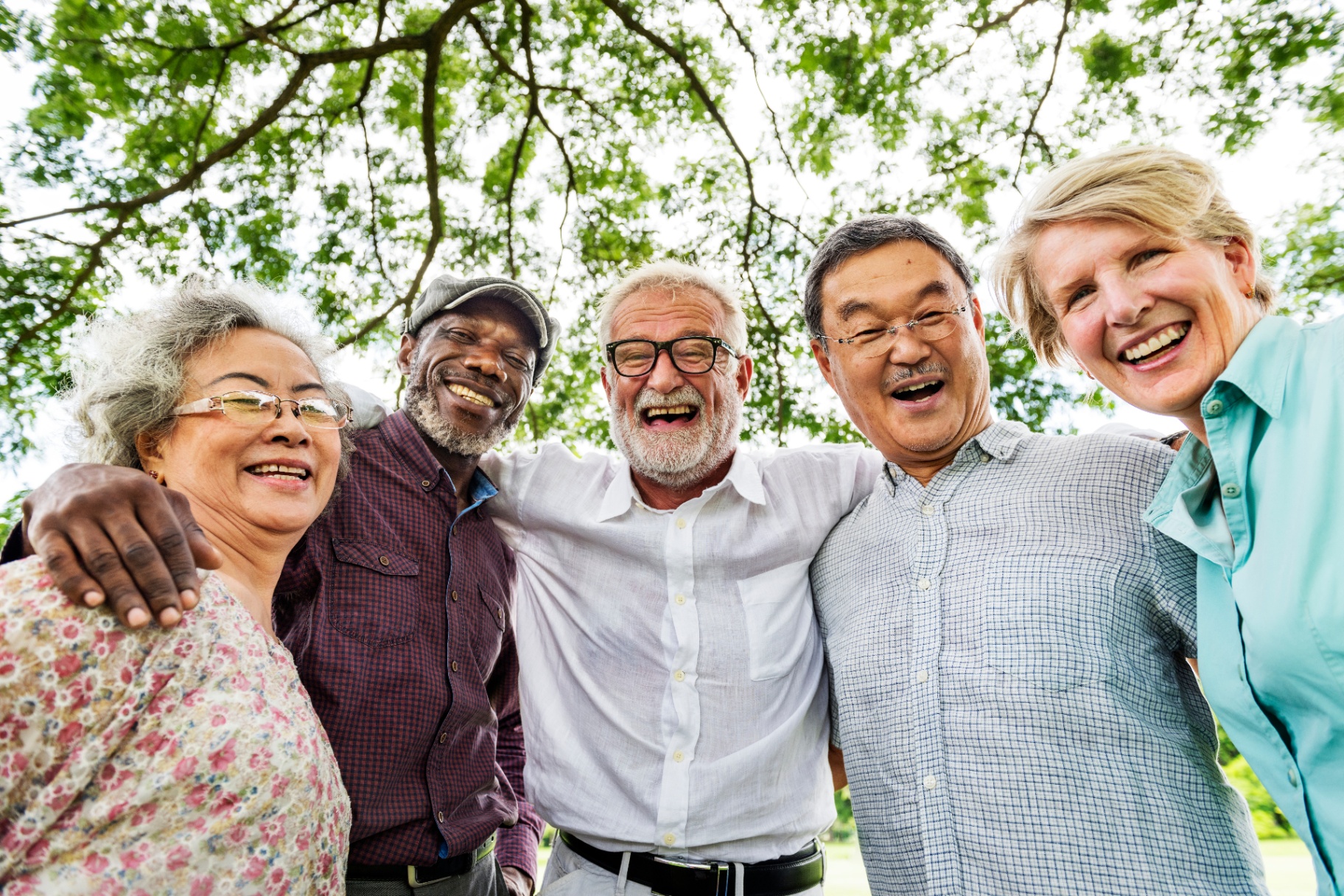 Diverse group of smiling people outdoors